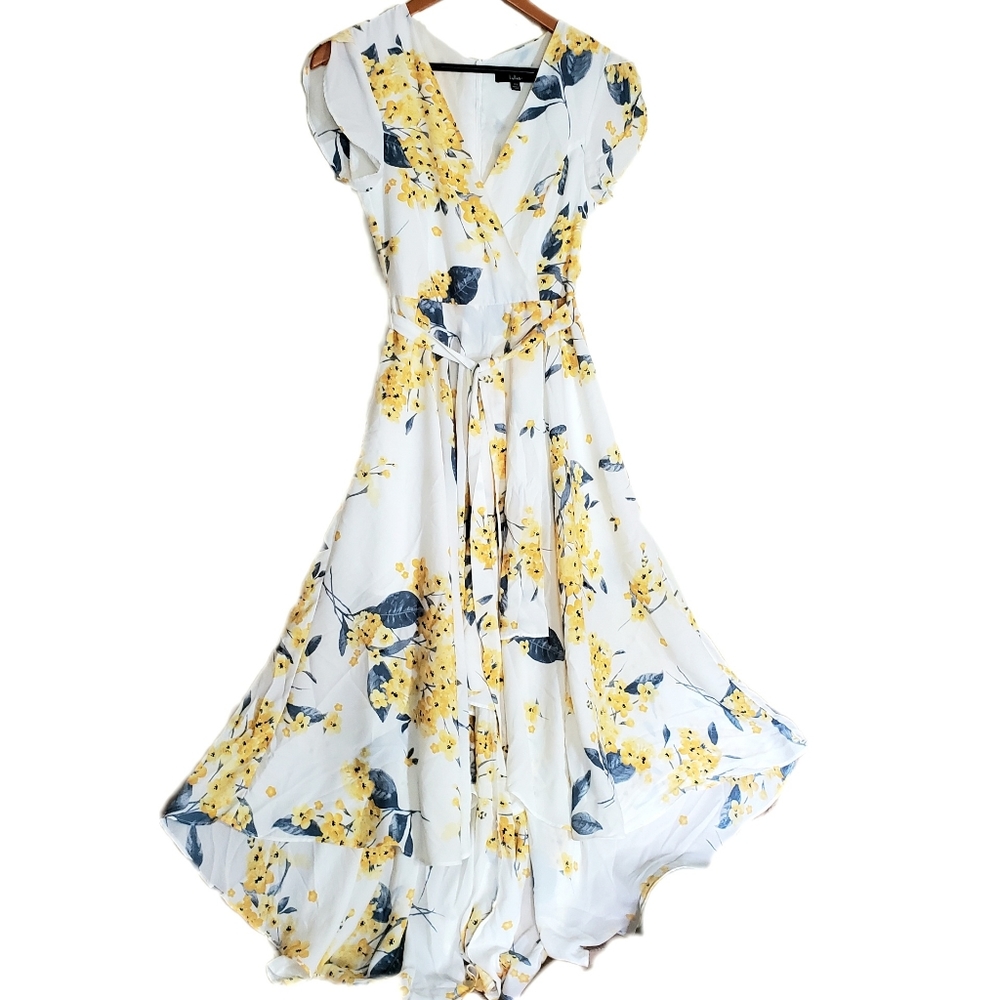 🚫Sold🚫Lulus French Countryside White and Yellow Floral Print High-Low Dress - Picture 5 of 7